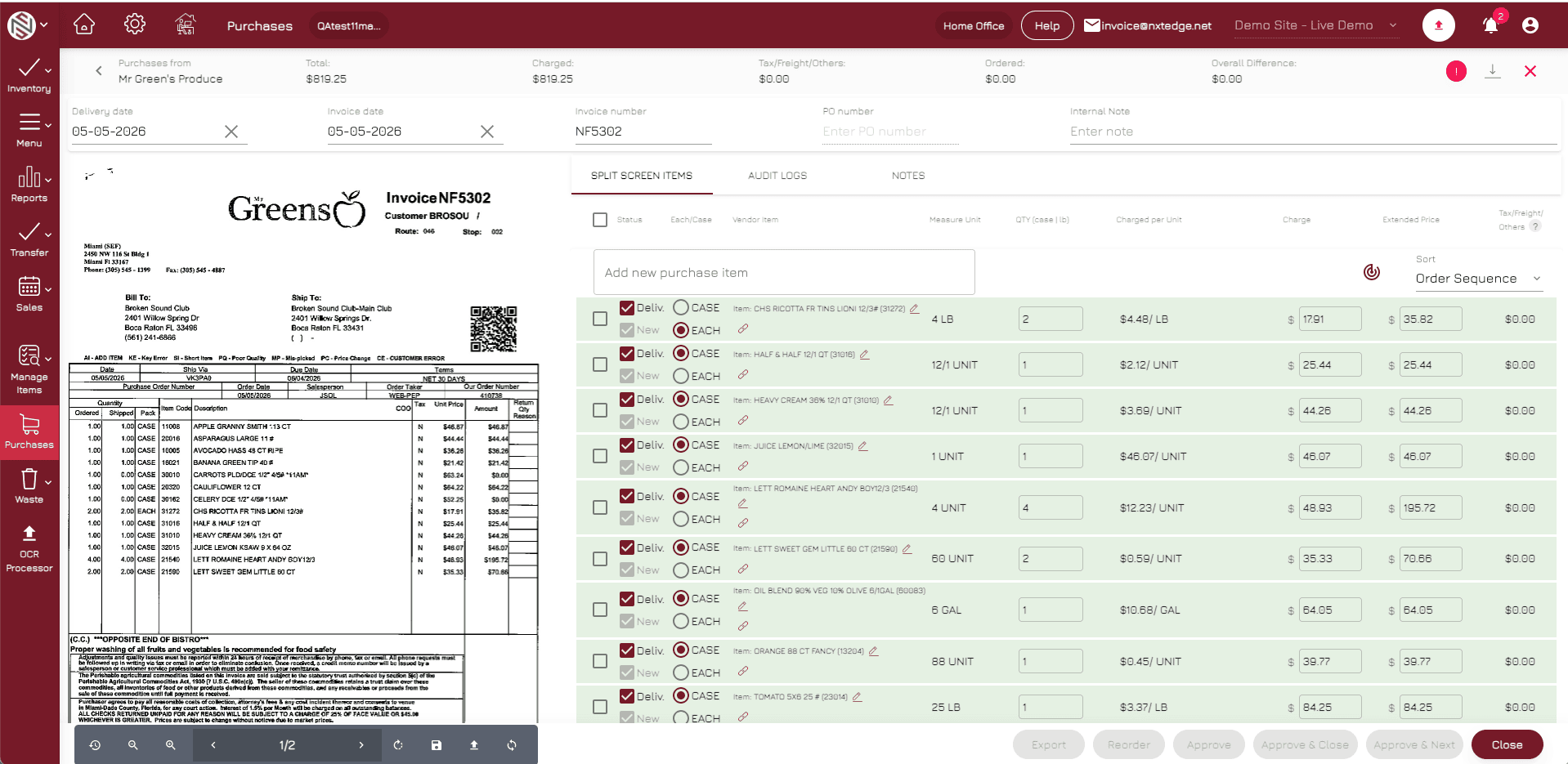 NxtEdge invoice automation reading every line item from a captured vendor invoice